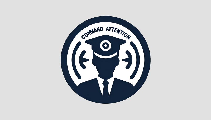 Minimalistic icon for Command Attention in Public Speaking Hypnotherapy, conveying audience engagement.